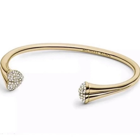 $125 Michael Kors Metallic Goldtone Pavé Heart Open Crystal Cuff Bracelet - Picture 5 of 7